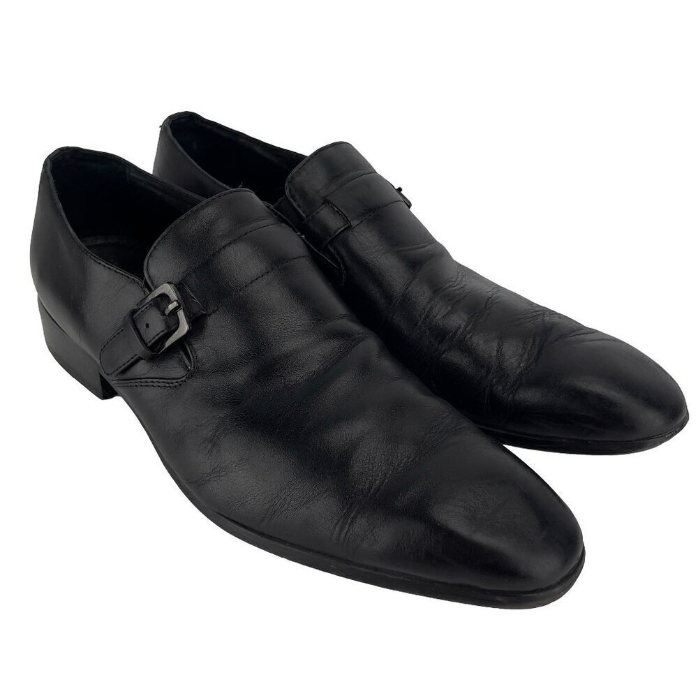 Bacco Bucci Studio Black Leather Slip On Soft Square Toe Shoes Size 41 E